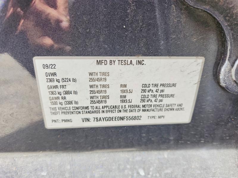 Aukcja sprzedaży 2022 Tesla Model Y, vin: 7SAYGDEE0NF556802, numer aukcji: 45502676
