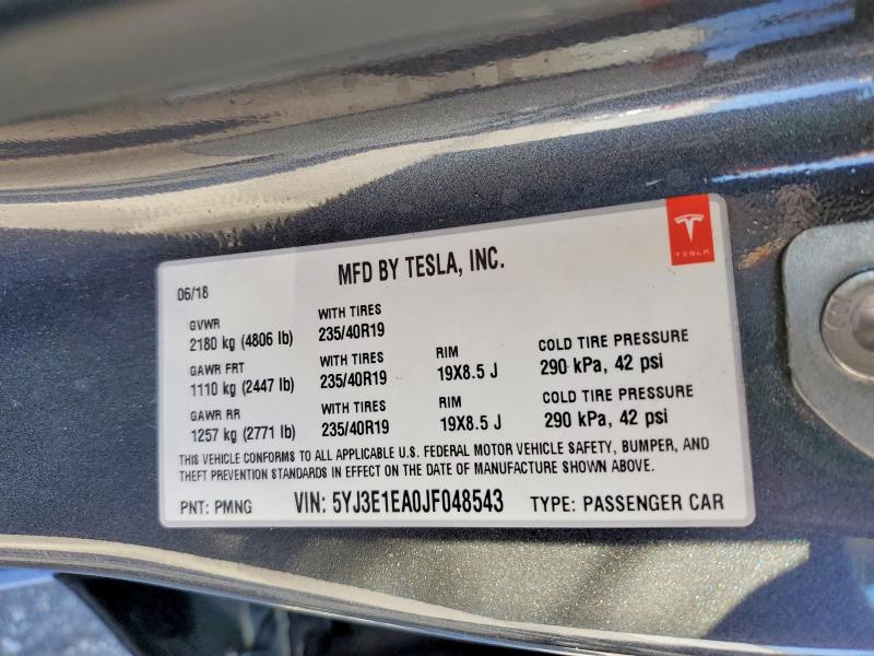 Продажа на аукционе авто 2018 Tesla Model 3, vin: 5YJ3E1EA0JF048543, номер лота: 79662475