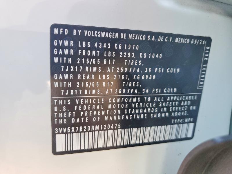 Aukcja sprzedaży 2024 Volkswagen Taos, vin: 3VV5X7B23RM120475, numer aukcji: 46359856