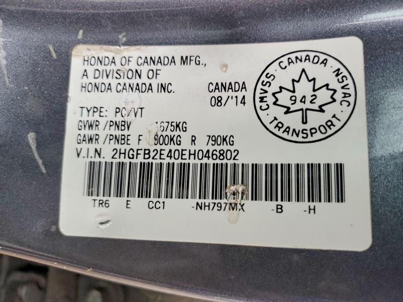 42051156 :رقم المزاد ، 2HGFB2E40EH046802 vin ، 2014 Honda Civic مزاد بيع
