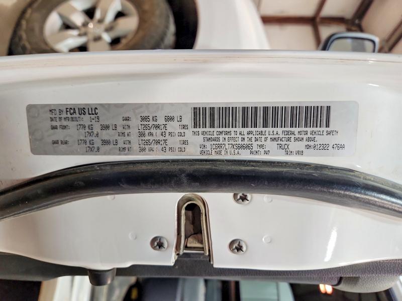 79667855 :رقم المزاد ، 1C6RR7LT7KS606065 vin ، 2019 Ram 1500 Classic مزاد بيع