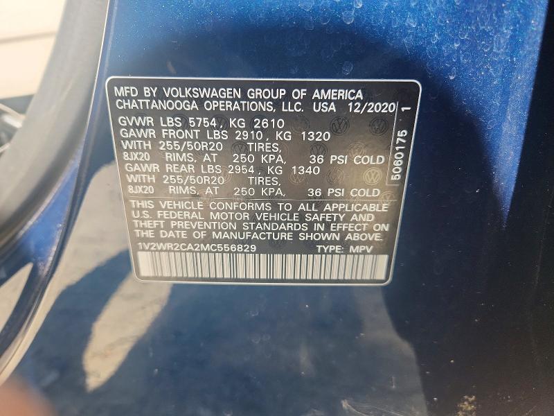 Aukcja sprzedaży 2021 Volkswagen Atlas, vin: 1V2WR2CA2MC556829, numer aukcji: 47620816