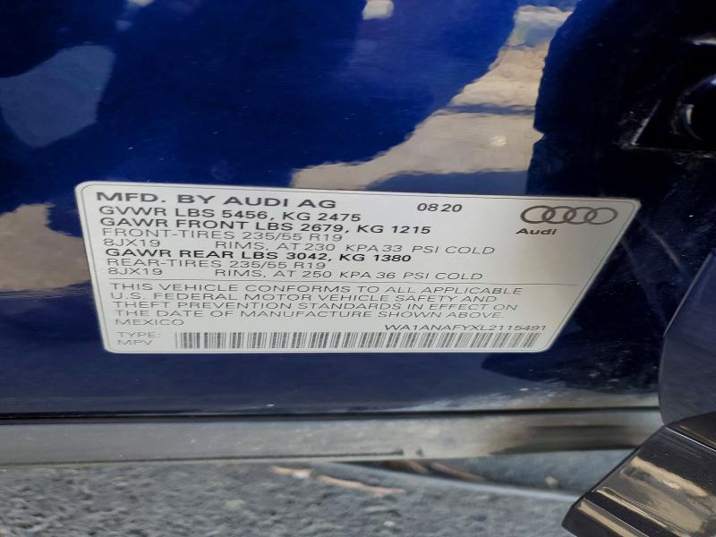 2020 Audi Q5 მანქანა იყიდება აუქციონზე, vin: WA1ANAFYXL2115491, აუქციონის ნომერი: 47597836
