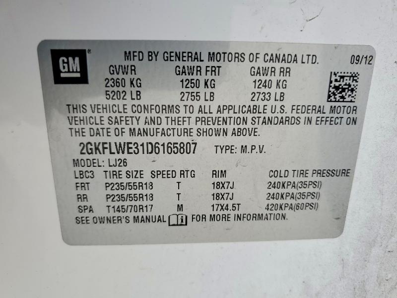 48363366 :رقم المزاد ، 2GKFLWE31D6165807 vin ، 2013 Gmc Terrain مزاد بيع