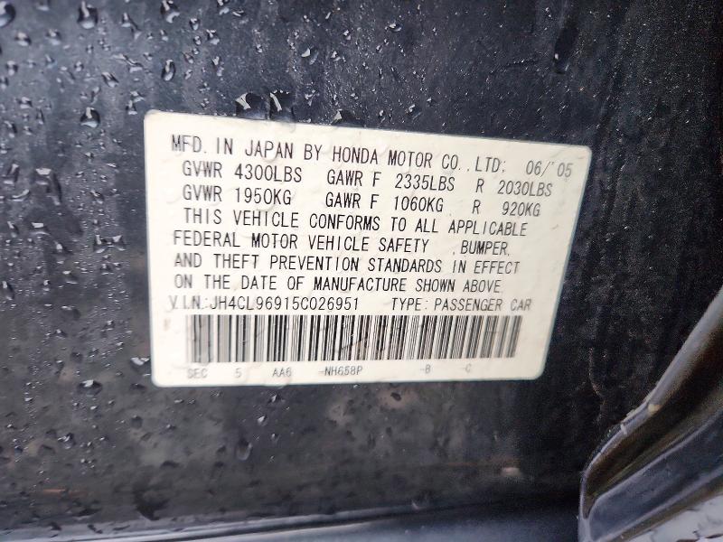 41694106 :رقم المزاد ، JH4CL96915C026951 vin ، 2005 Acura Tsx مزاد بيع