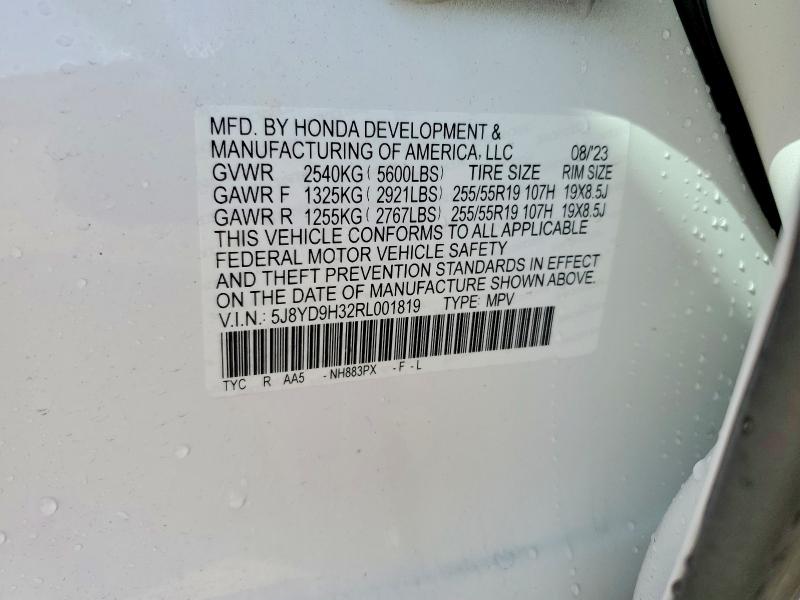 2024 Acura Mdx მანქანა იყიდება აუქციონზე, vin: 5J8YD9H32RL001819, აუქციონის ნომერი: 45650286