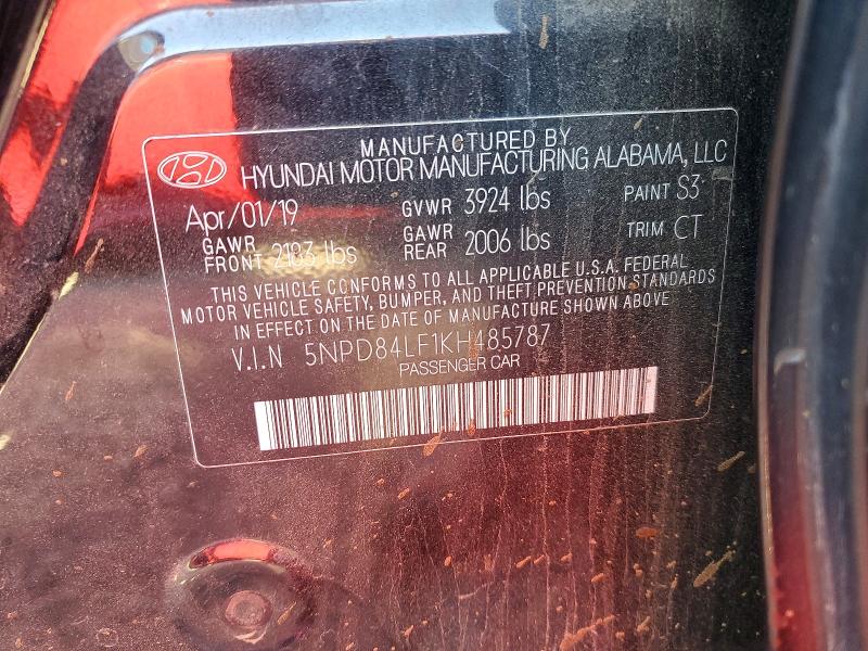 2019 Hyundai Elantra მანქანა იყიდება აუქციონზე, vin: 5NPD84LF1KH485787, აუქციონის ნომერი: 46343416
