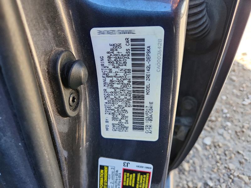 Продаж на аукціоні авто 2012 Toyota Corolla, vin: 5YFBU4EE1CP041188, номер лоту: 45480386