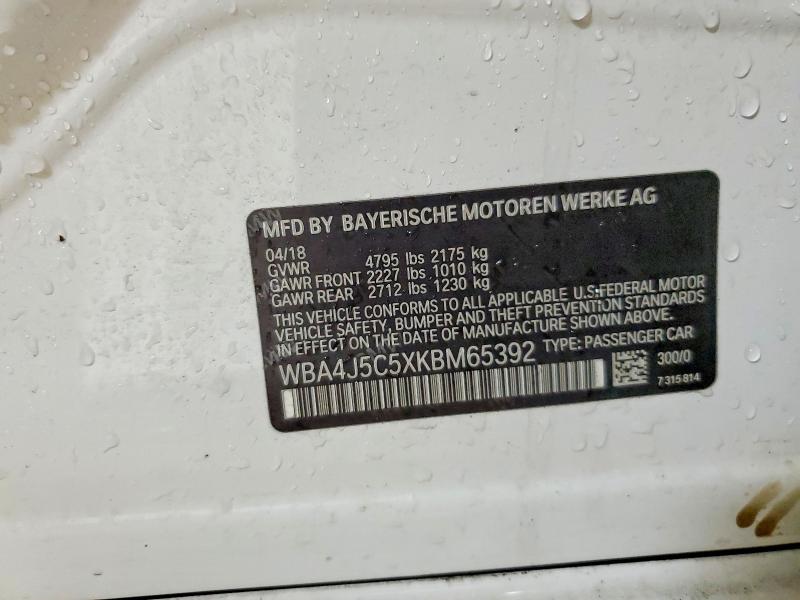 79604165 :رقم المزاد ، WBA4J5C5XKBM65392 vin ، 2019 Bmw 440i مزاد بيع