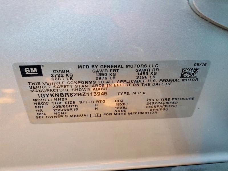 45525886 :رقم المزاد ، 1GYKNBRS2HZ113945 vin ، 2017 Cadillac Xt5 مزاد بيع