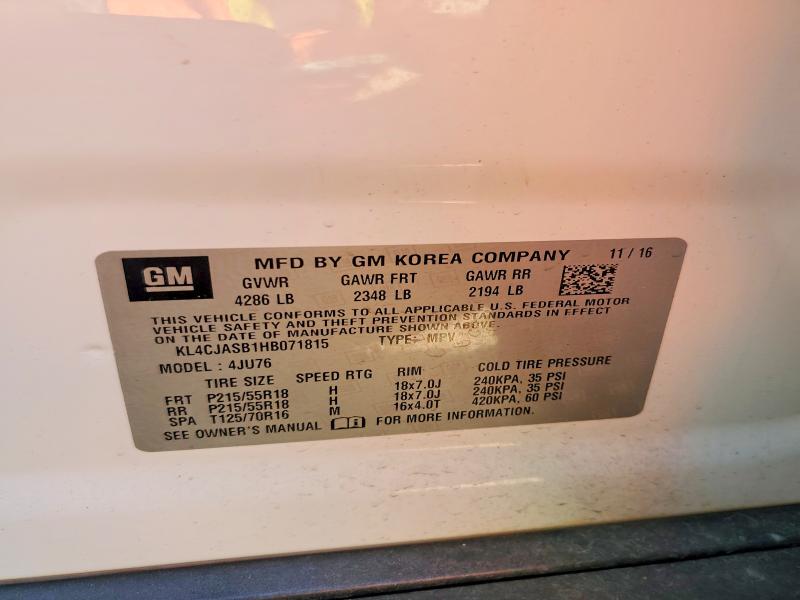 47126726 :رقم المزاد ، KL4CJASB1HB071815 vin ، 2017 Buick Encore مزاد بيع
