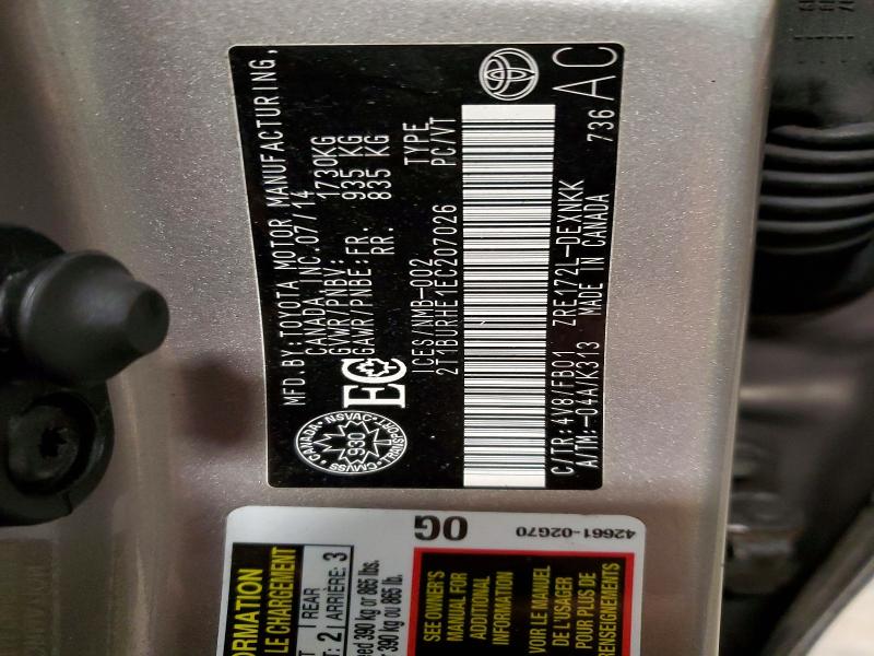 41784126 :رقم المزاد ، 2T1BURHE1EC207026 vin ، 2014 Toyota Corolla مزاد بيع