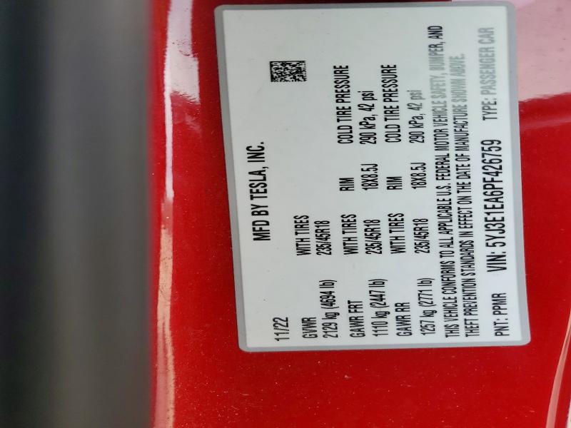 Продажа на аукционе авто 2023 Tesla Model 3, vin: 5YJ3E1EA6PF426759, номер лота: 41822916