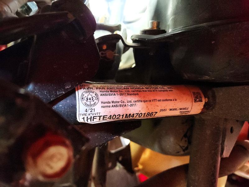 2021 Honda Trx420 მანქანა იყიდება აუქციონზე, vin: 1HFTE4021M4701867, აუქციონის ნომერი: 47421026