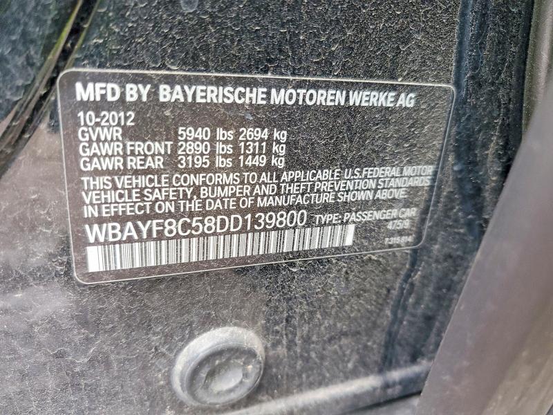 46485566 :رقم المزاد ، WBAYF8C58DD139800 vin ، 2013 Bmw 750 مزاد بيع