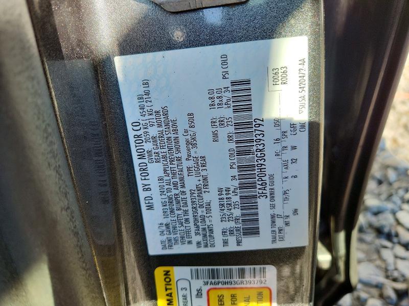 Продаж на аукціоні авто 2016 Ford Fusion, vin: 3FA6P0H93GR393792, номер лоту: 47026766
