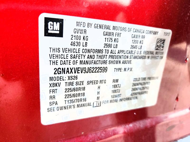 Aukcja sprzedaży 2018 Chevrolet Equinox, vin: 2GNAXVEV9J6222599, numer aukcji: 46288646