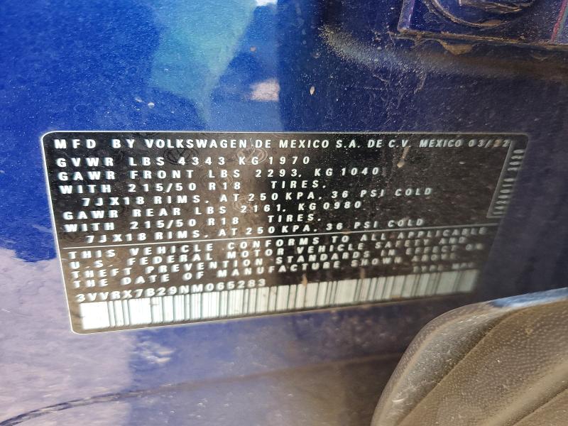 Продажа на аукционе авто 2022 Volkswagen Taos, vin: 3VVRX7B29NM065283, номер лота: 47035816