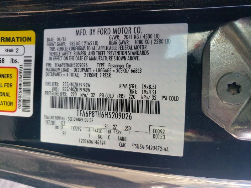Продаж на аукціоні авто 2017 Ford Mustang, vin: 1FA6P8TH6H5209026, номер лоту: 48248936