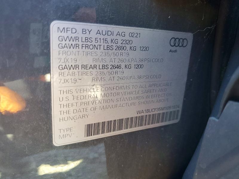 Aukcja sprzedaży 2021 Audi Q3, vin: WA1BUCF35M1091874, numer aukcji: 46067726