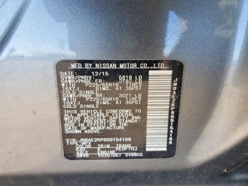 Aukcja sprzedaży 2016 Nissan Quest, vin: JN8AE2KP8G9154168, numer aukcji: 46059536