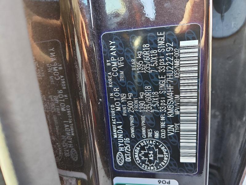 78315125 :رقم المزاد ، KM8SM4HF7HU222192 vin ، 2017 Hyundai Santa Fe مزاد بيع