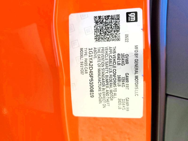 Aukcja sprzedaży 2023 Chevrolet Corvette, vin: 1G1YA2D45P5100819, numer aukcji: 47238066