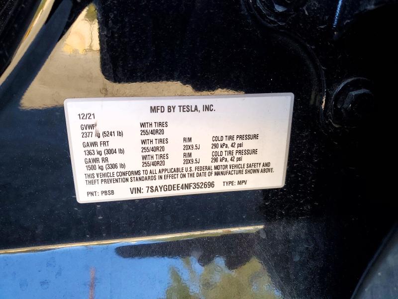 Продажа на аукционе авто 2022 Tesla Model Y, vin: 7SAYGDEE4NF352696, номер лота: 45875196