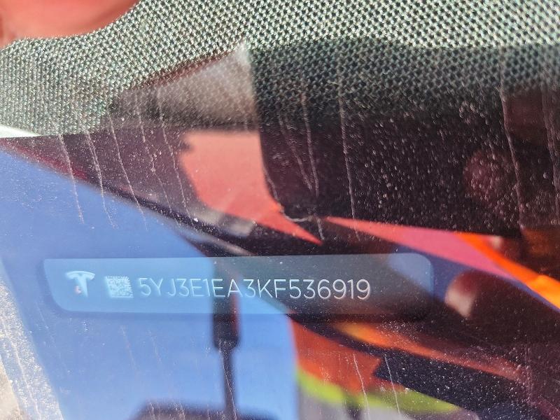 45625916 :رقم المزاد ، 5YJ3E1EA3KF536919 vin ، 2019 Tesla Model 3 مزاد بيع