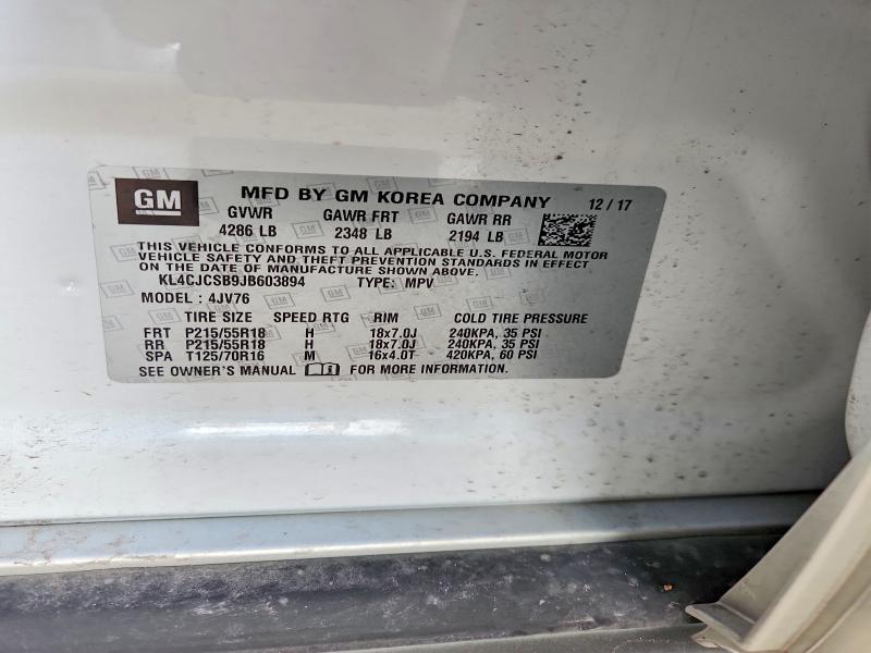47760386 :رقم المزاد ، KL4CJCSB9JB603894 vin ، 2018 Buick Encore مزاد بيع
