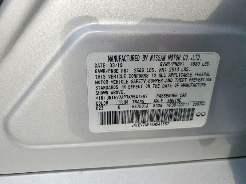 Aukcja sprzedaży 2019 Infiniti Q50, vin: JN1EV7AP7KM541587, numer aukcji: 45478676