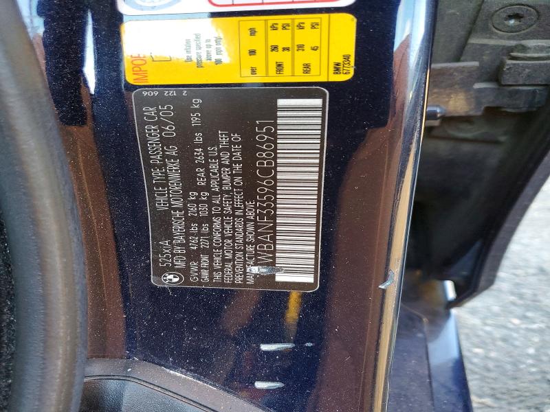 2006 Bmw 525 მანქანა იყიდება აუქციონზე, vin: WBANF33596CB86951, აუქციონის ნომერი: 46953106