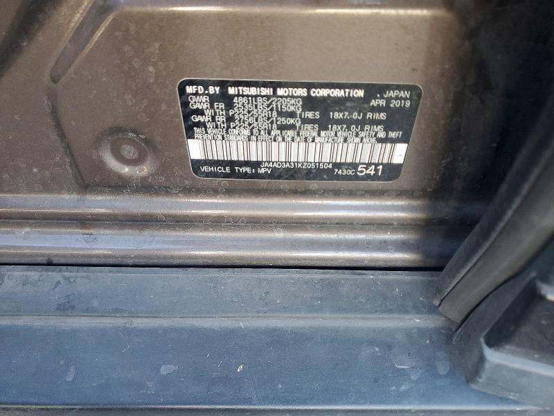 47885806 :رقم المزاد ، JA4AD3A31KZ051504 vin ، 2019 Mitsubishi Outlander مزاد بيع