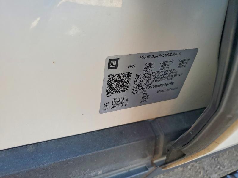47384186 :رقم المزاد ، 1GNSKPKD4MR135759 vin ، 2021 Chevrolet Tahoe مزاد بيع