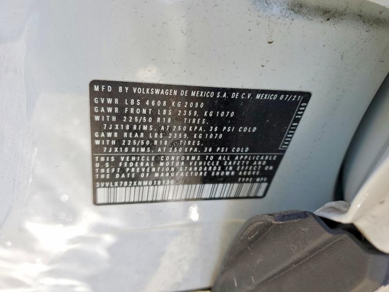 46138916 :رقم المزاد ، 3VVLX7B2XNM019130 vin ، 2022 Volkswagen Taos مزاد بيع