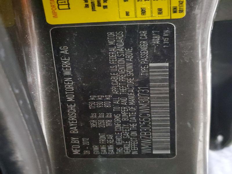 46698736 :رقم المزاد ، WMWZB3C55CWM30731 vin ، 2012 Mini Cooper مزاد بيع