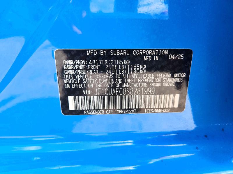 48209176 :رقم المزاد ، JF1GUAFC8S8281999 vin ، 2025 Subaru Impreza مزاد بيع