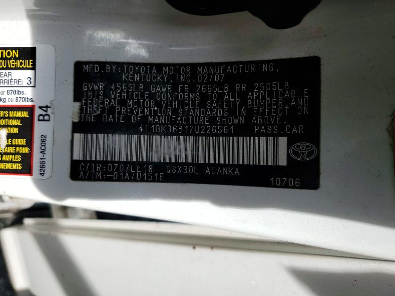 Aukcja sprzedaży 2007 Toyota Avalon, vin: 4T1BK36B17U226561, numer aukcji: 47828026