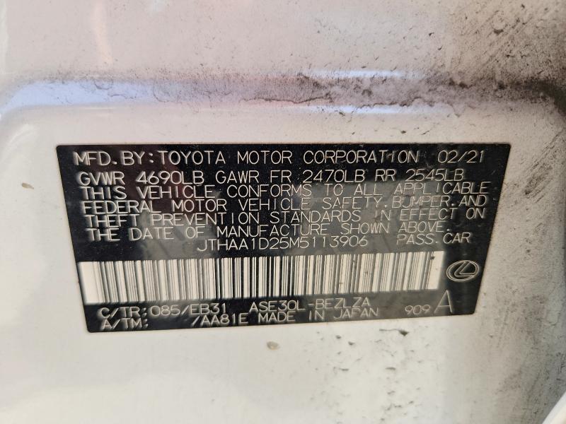 45812206 :رقم المزاد ، JTHAA1D25M5113906 vin ، 2021 Lexus Is 300 مزاد بيع