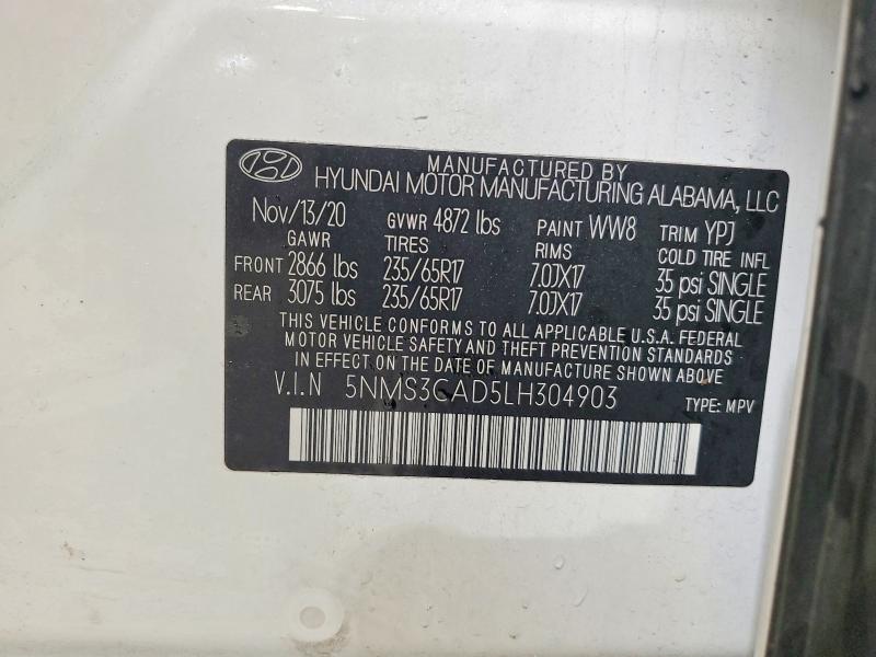 Aukcja sprzedaży 2020 Hyundai Santa Fe, vin: 5NMS3CAD5LH304903, numer aukcji: 79364015