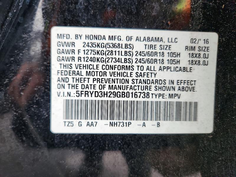 79999195 :رقم المزاد ، 5FRYD3H29GB016738 vin ، 2016 Acura Mdx مزاد بيع