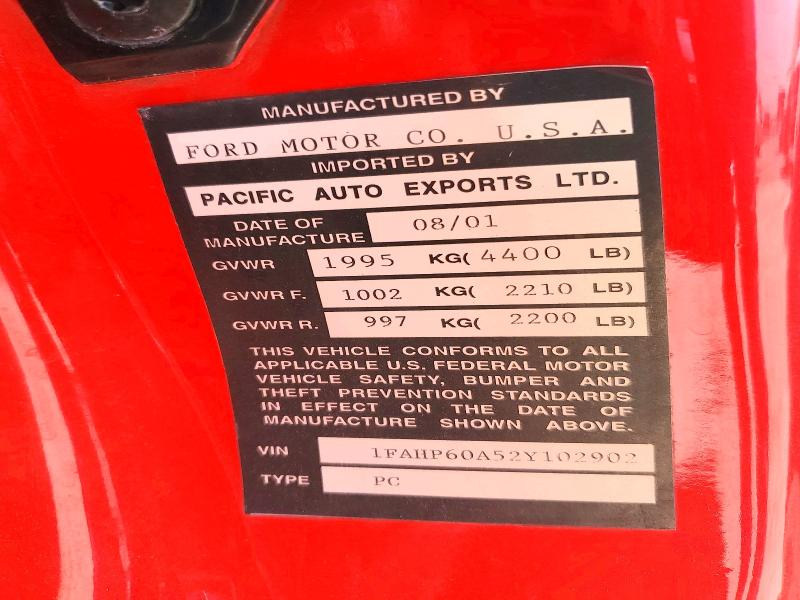 47631426 :رقم المزاد ، 1FAHP60A52Y102902 vin ، 2002 Ford Thunderbird مزاد بيع
