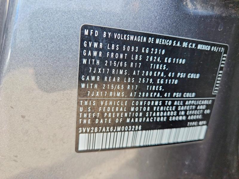 Aukcja sprzedaży 2018 Volkswagen Tiguan, vin: 3VV2B7AX6JM003296, numer aukcji: 79345155