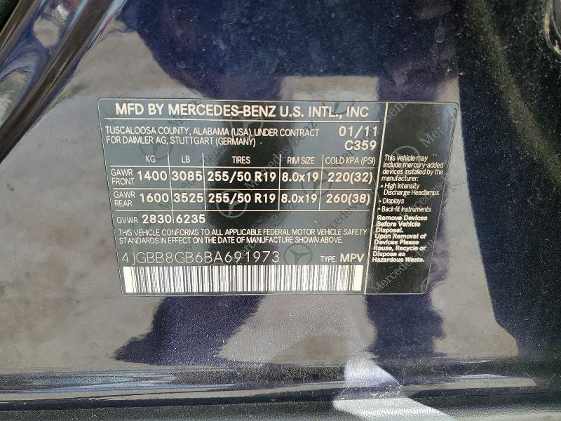 Aukcja sprzedaży 2011 Mercedes-benz Ml, vin: 4JGBB8GB6BA691973, numer aukcji: 79715445
