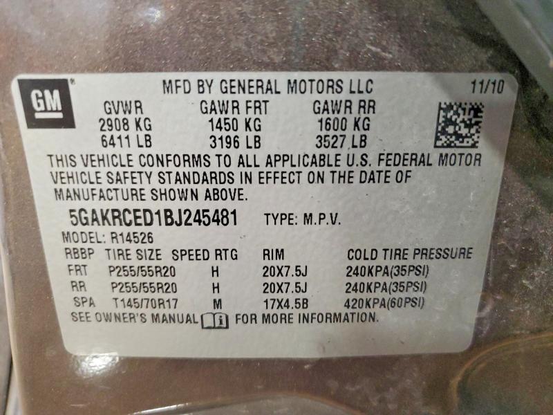 2011 Buick Enclave მანქანა იყიდება აუქციონზე, vin: 5GAKRCED1BJ245481, აუქციონის ნომერი: 47540306