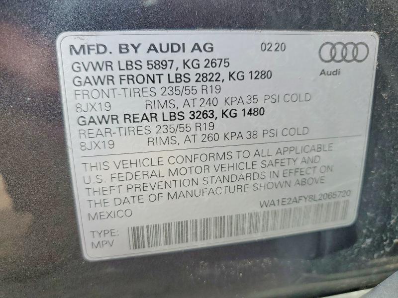 Aukcja sprzedaży 2020 Audi Q5 E, vin: WA1E2AFY8L2065720, numer aukcji: 46871176