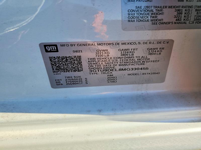 45931626 :رقم المزاد ، 3GTU9DEL8MG330455 vin ، 2021 Gmc Sierra مزاد بيع