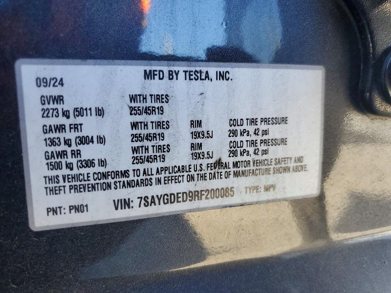 42009016 :رقم المزاد ، 7SAYGDED9RF200085 vin ، 2024 Tesla Model Y مزاد بيع