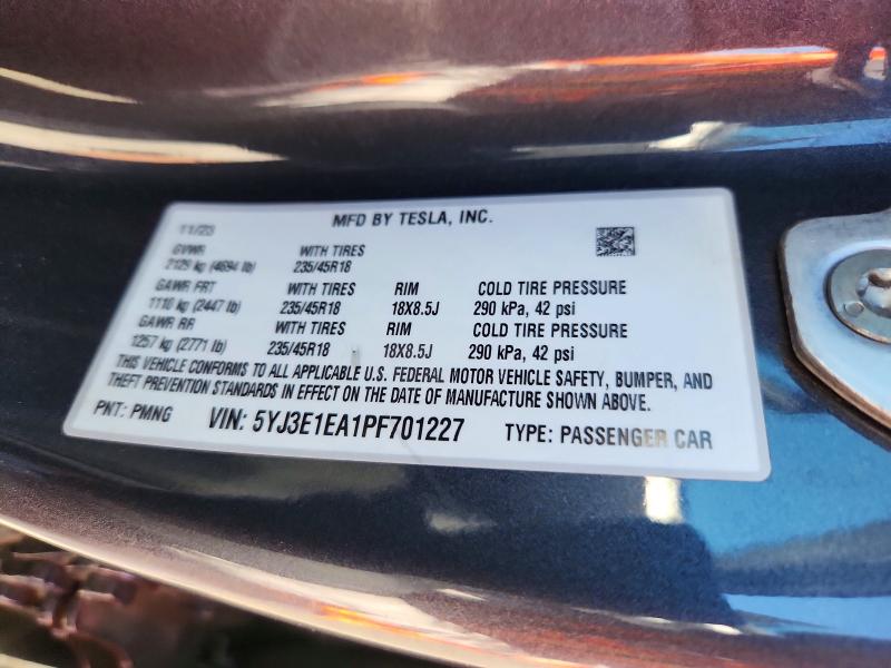 46027826 :رقم المزاد ، 5YJ3E1EA1PF701227 vin ، 2023 Tesla Model 3 مزاد بيع