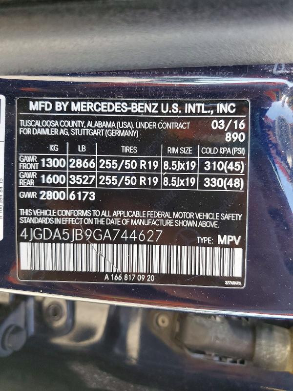 Aukcja sprzedaży 2016 Mercedes-benz Gle, vin: 4JGDA5JB9GA744627, numer aukcji: 45496446